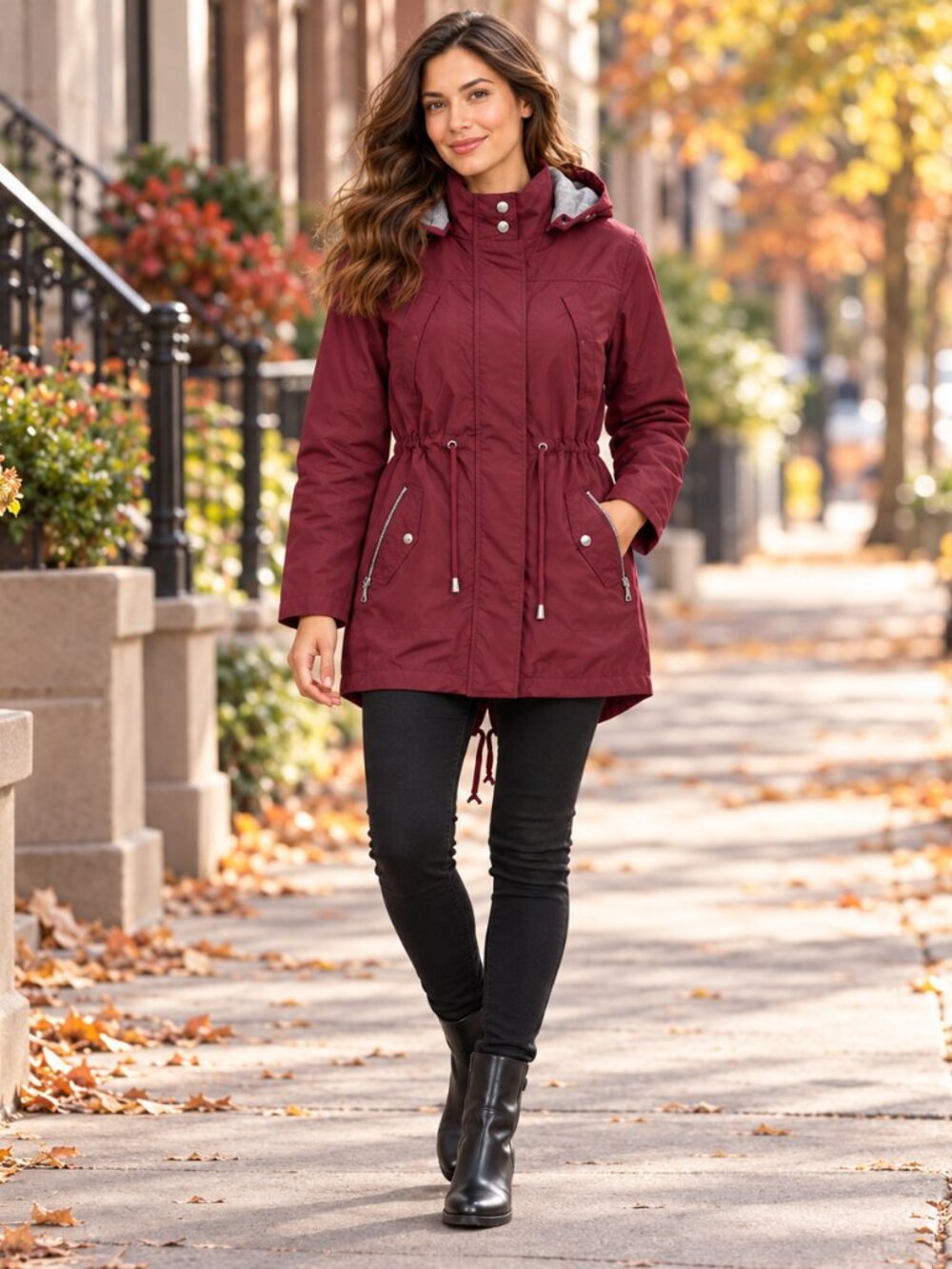 Glamsia Burgundy Hooded Utility Parka Jacket Size M